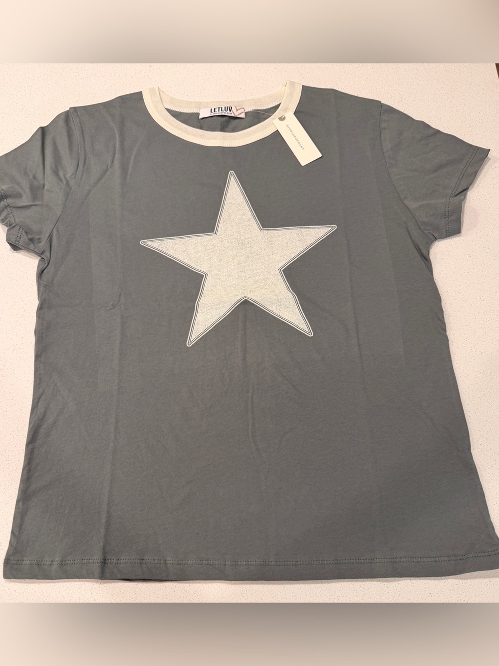 NWT Letluv for Anthropologie Gray/Green Star T-Shirt